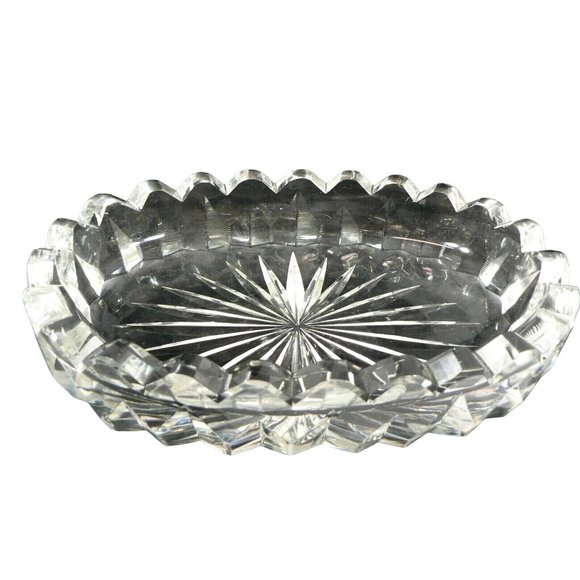 Dish Oval Starburst Glass Mint Candy Saw Tooth Rim Elegant Mid-Century - Picture 1 of 12